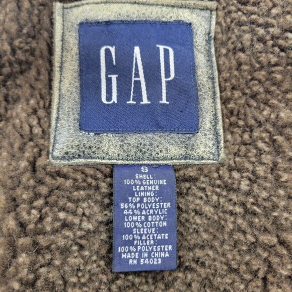 VTG GAP Sherpa Lined Leather Jacket Men Small Trucker Western Barn Coat Y2K - Picture 3 of 16